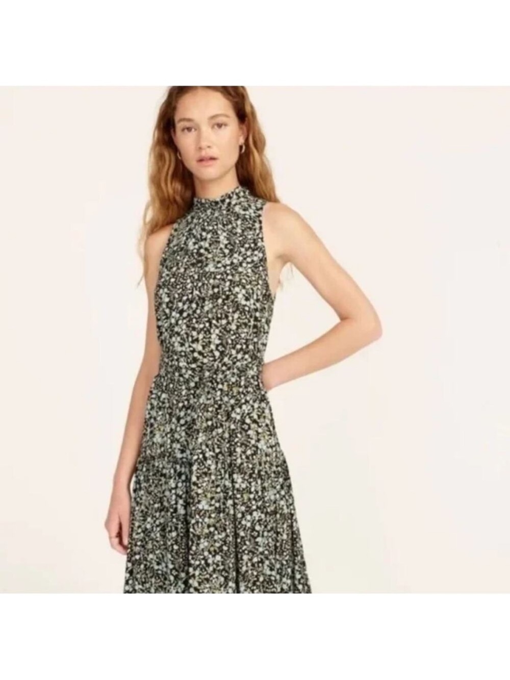 J. Crew Black Floral Dress with Blue and Cream Floral Print, Size 2